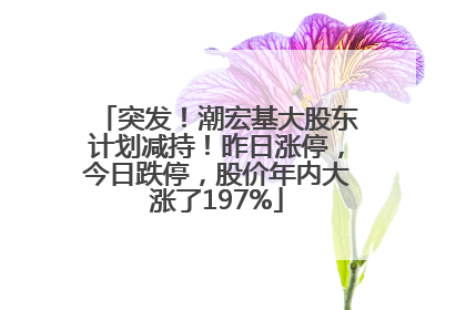 突发！潮宏基大股东计划减持！昨日涨停，今日跌停，股价年内大涨了197%